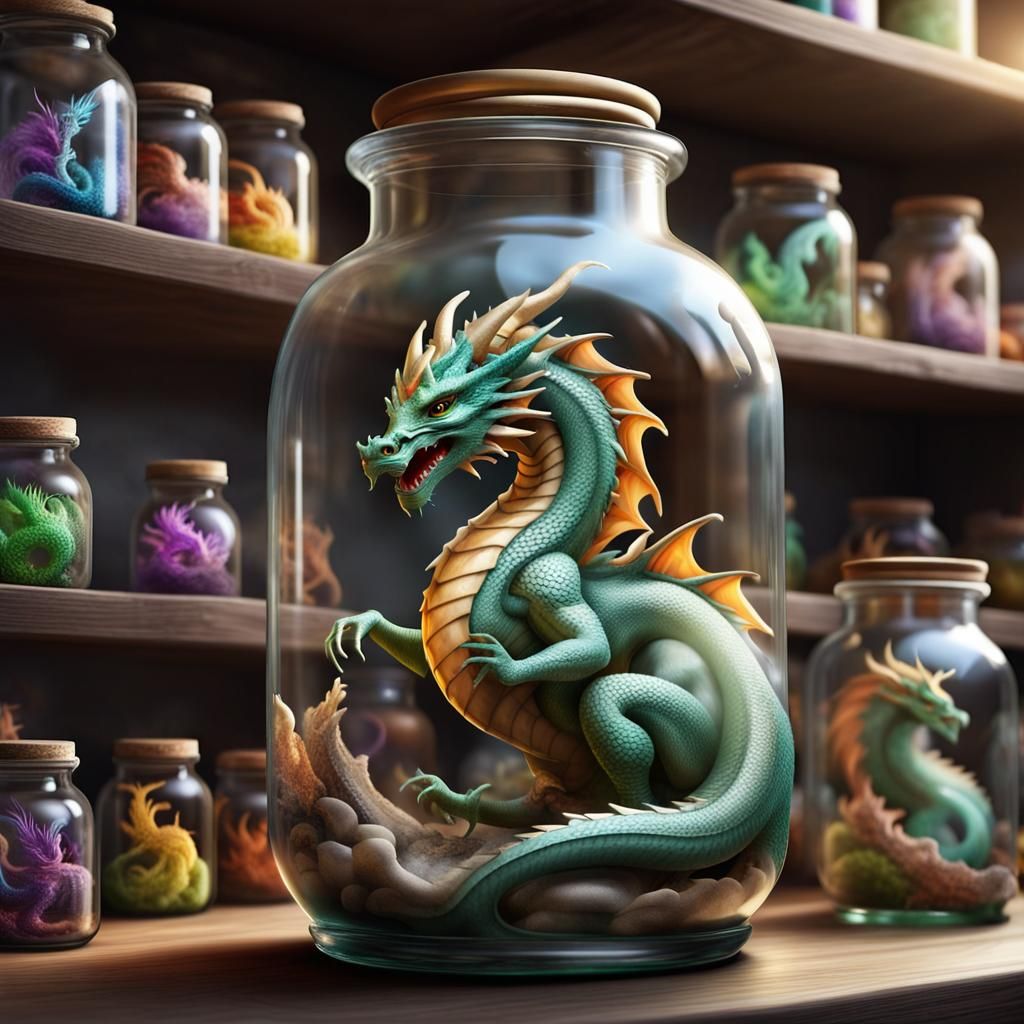 Realistic Dragon in a Bottle Close-Up