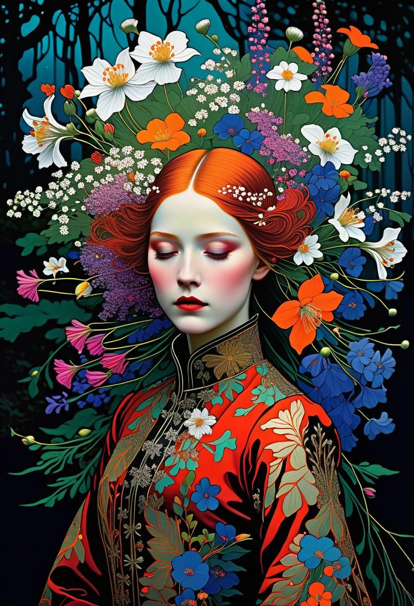 Explosive Floral Triumph in Art Nouveau Style