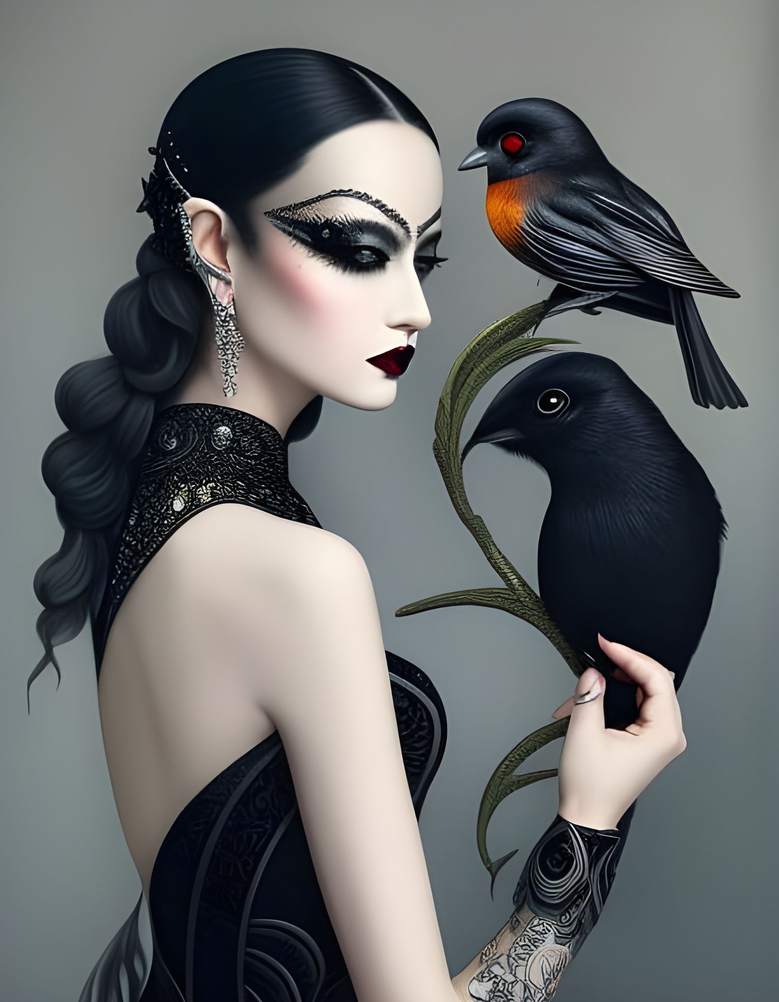 Beautiful Woman In Gothic Black Lace Dress