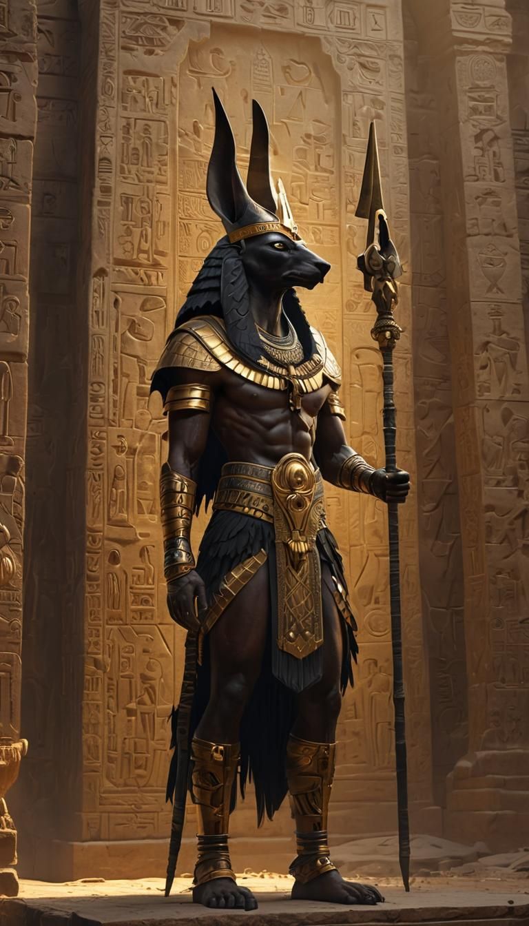 Anubis Guards Ancient Tomb in Dark Fantasy Art