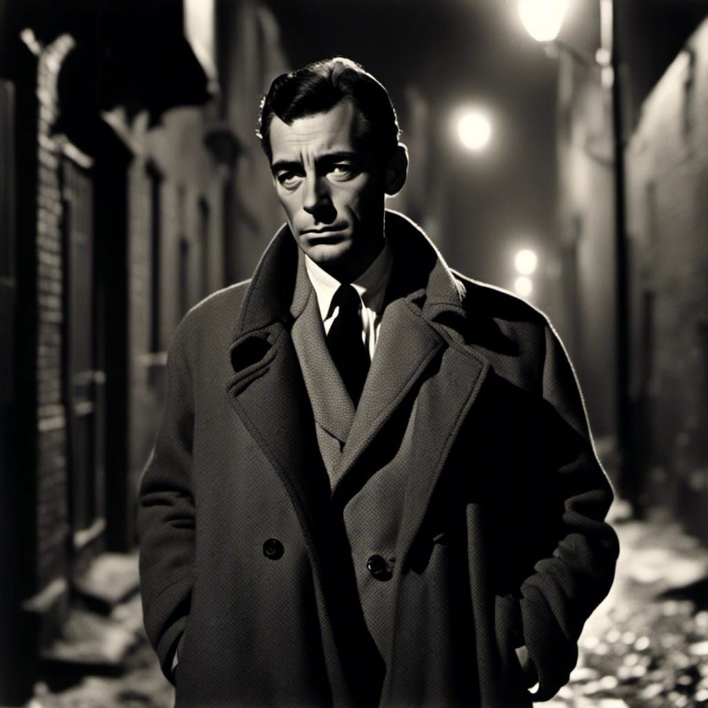 Noir Detective in Dark Alley Smoking