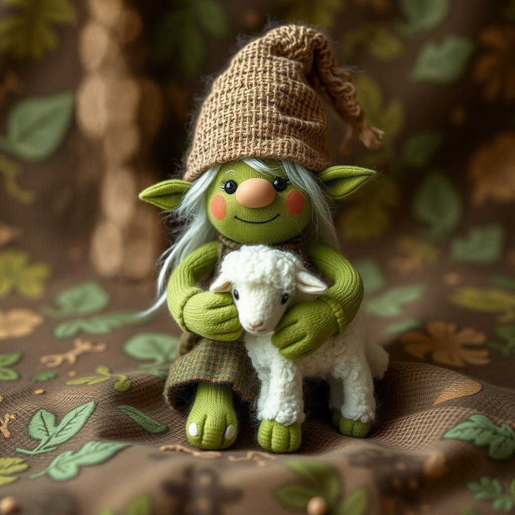 Whimsical Fabric Fantasy with a Green Baby Troll