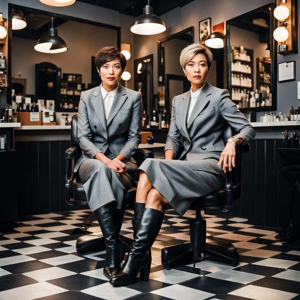 Businesswomen with Short Hair in Barbershop