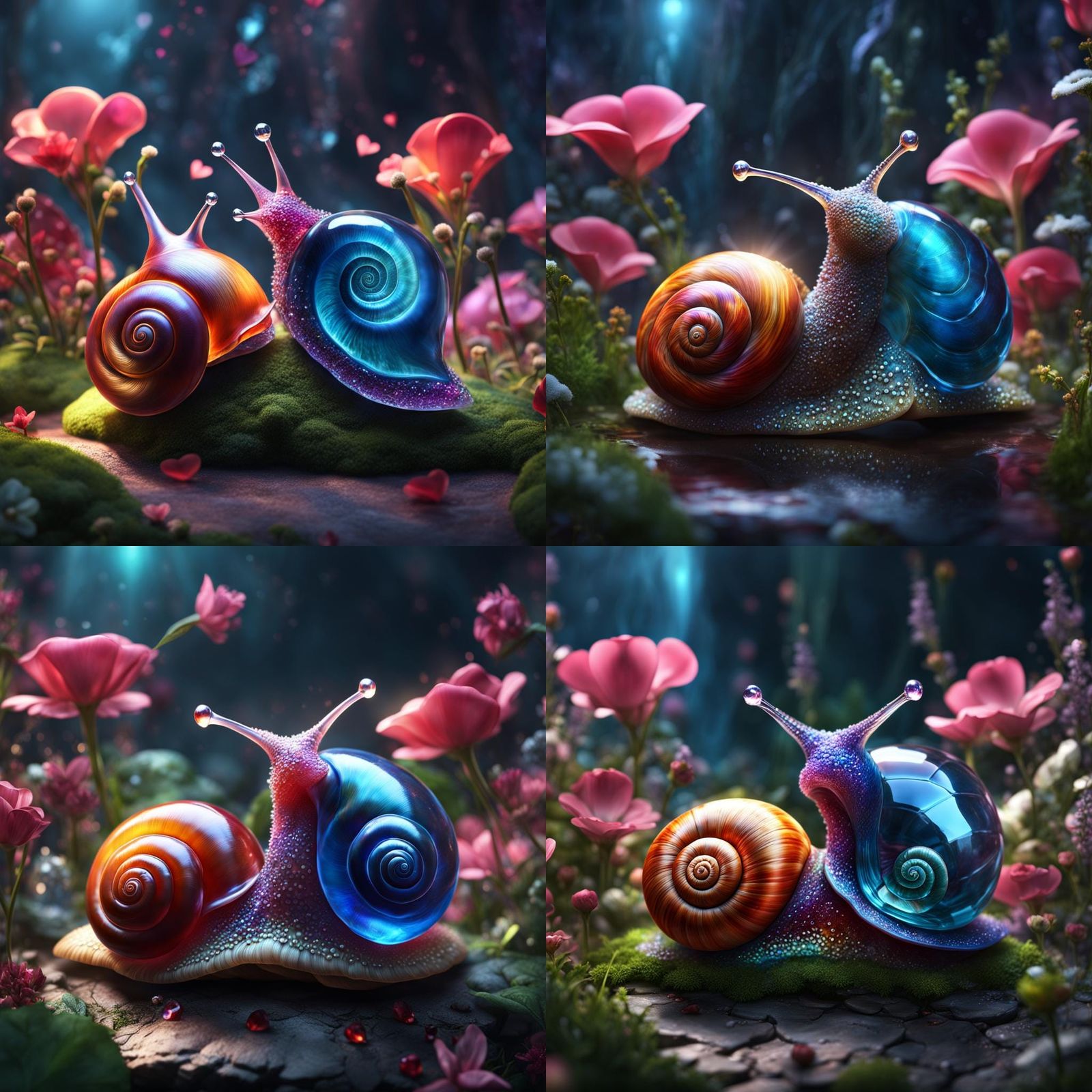 Two' fairy beautiful snail 🐌 feeling in love' break 💔 heart in crystal 🔮 glass wall