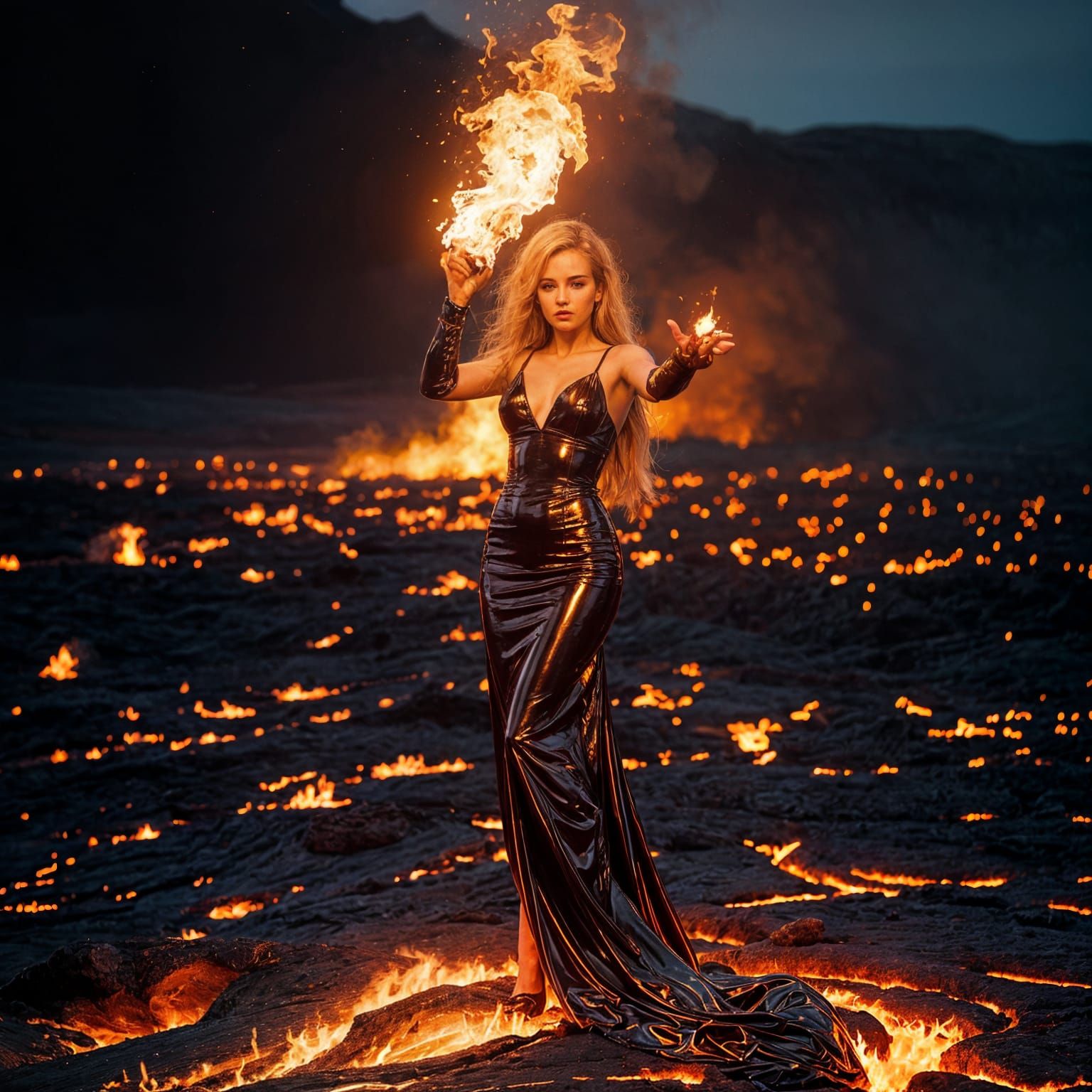 Fire Queen on Lava in Iceland