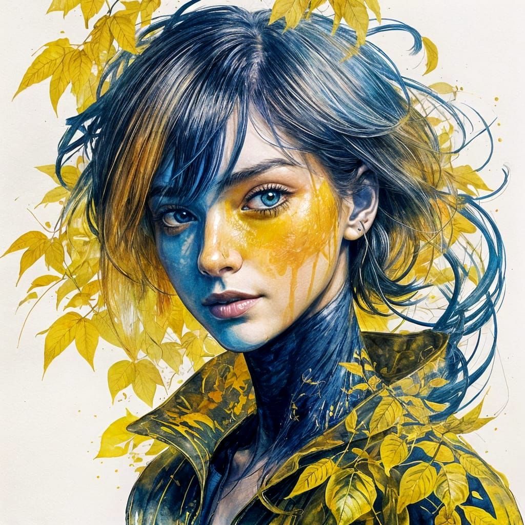 Cobra Peeking Through Autumn Leaves in Expressive Watercolor...