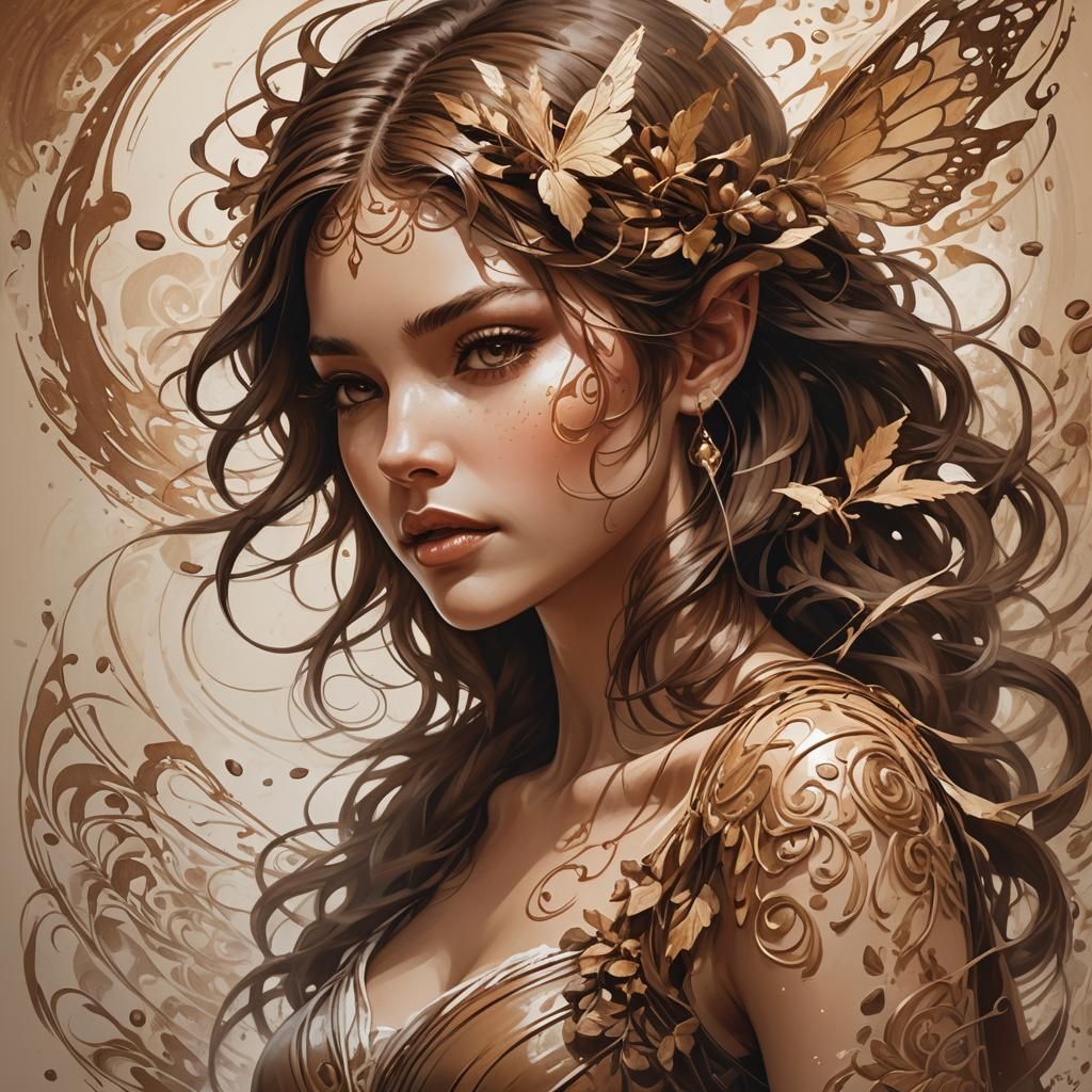 Mystical Fairy Stencil Art in Coffee Shades