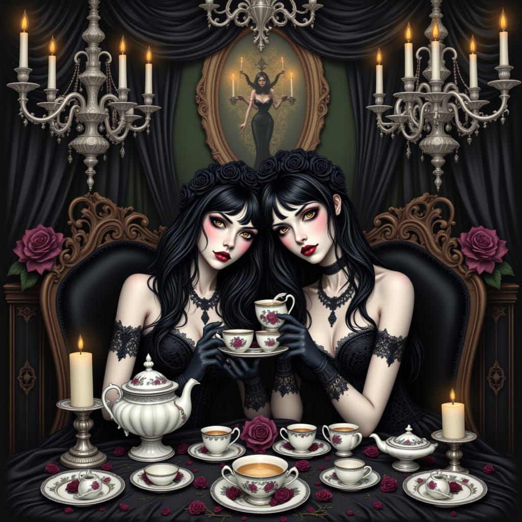 Elegant Gothic Tea Party in Victorian Parlor