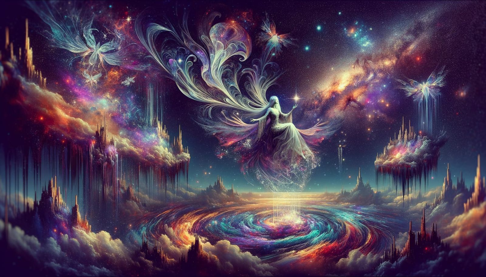 Elven Queen on Cosmic Nightmare Stream in Anime Style