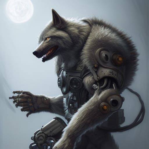 Cybernetic Werewolf Portrait in Power Armor