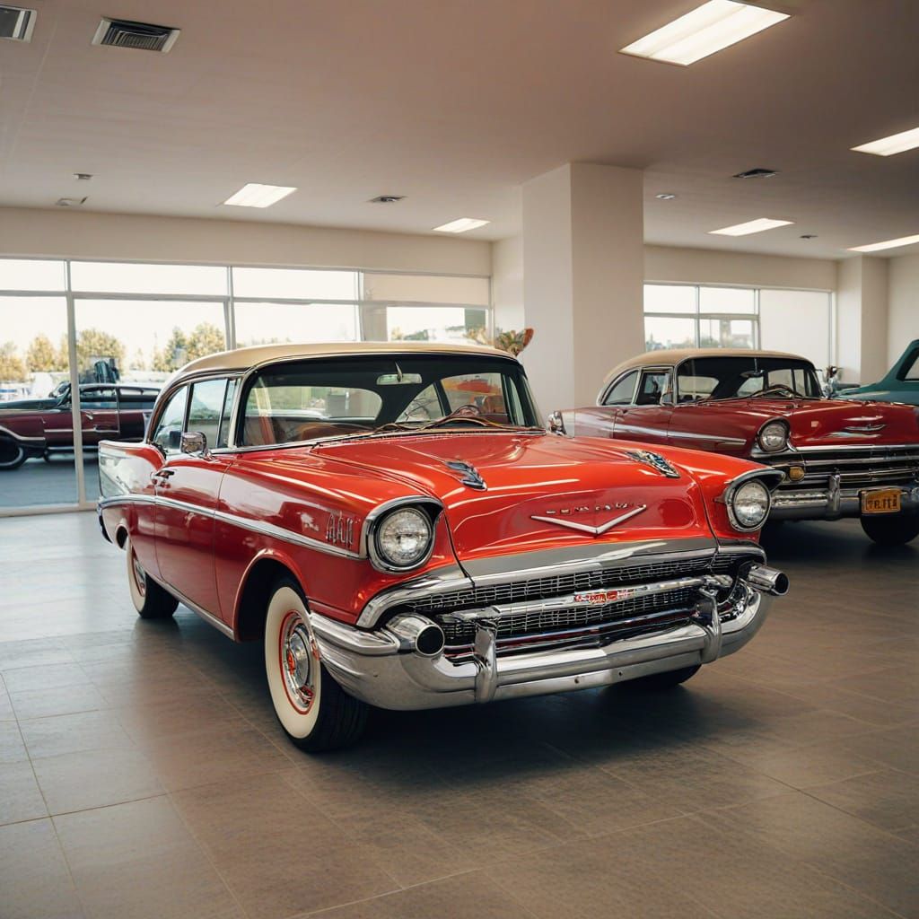 1957 Bel Air in Restored Dealership: Retro Car Photography