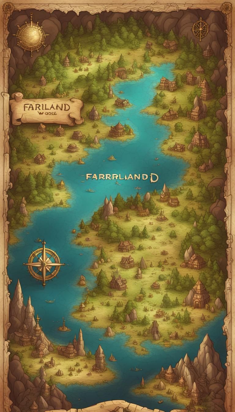 Fantasy World Map of Farrland in Ink Illustration Style