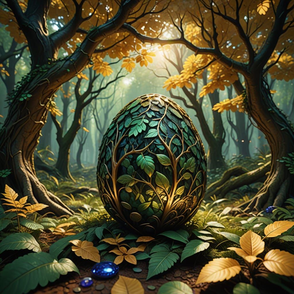 Mythical Creature Emerges from Vibrant Egg in Enchanted Fore...