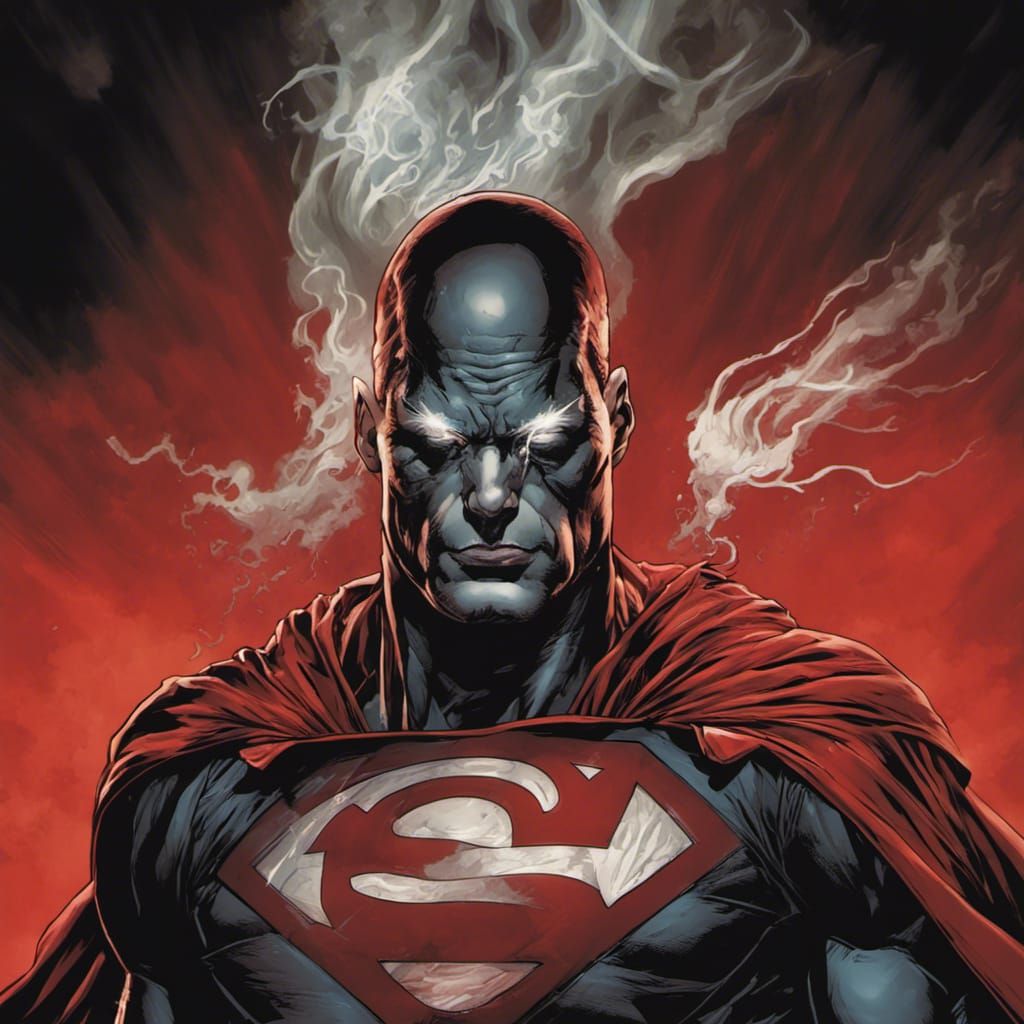 Superman in Red and White Smoke Comic Art