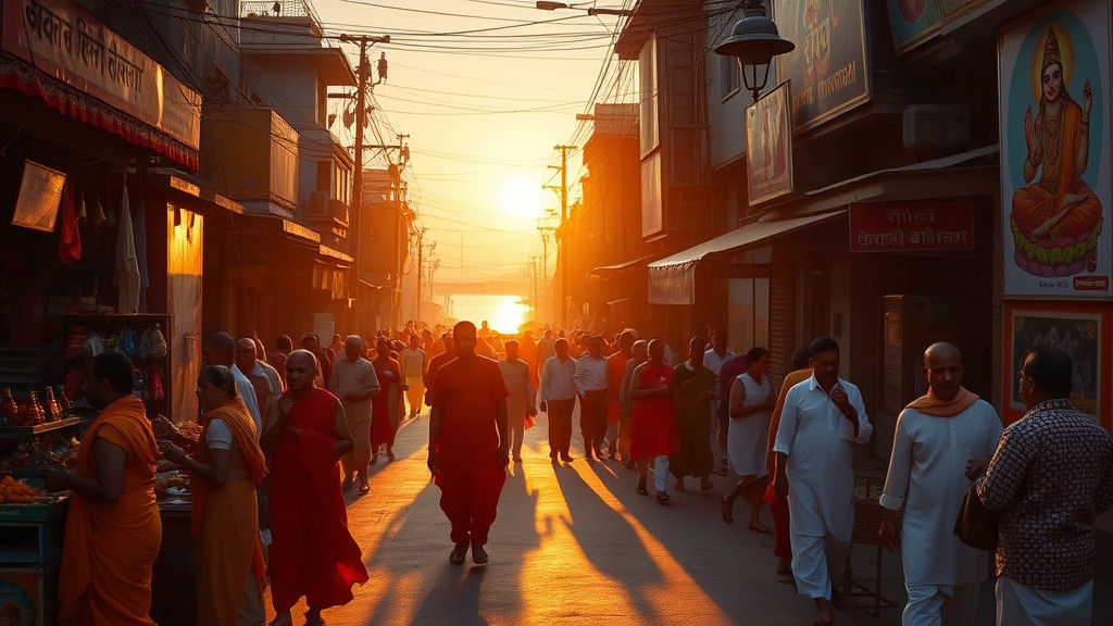 Prayagraj Street Scene at Sunset: Hindu Dharma