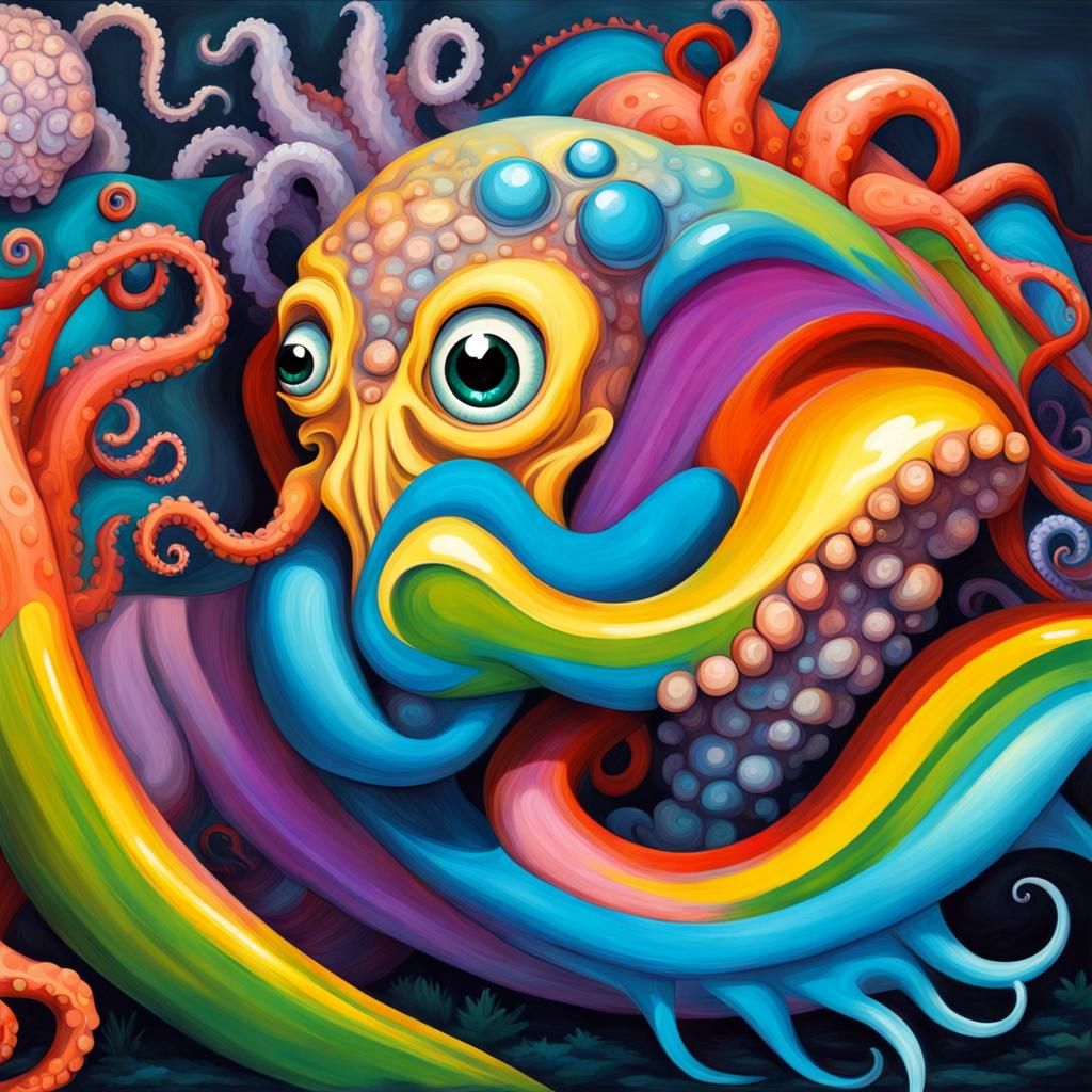 Surreal Octopus with Giant Brain in Hollywood