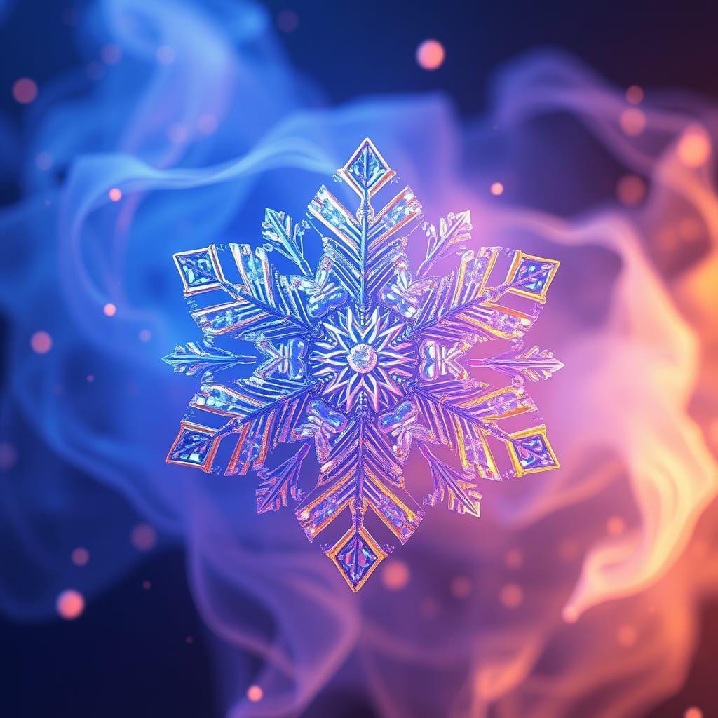 Living Snowflake Amidst Swirling Mist