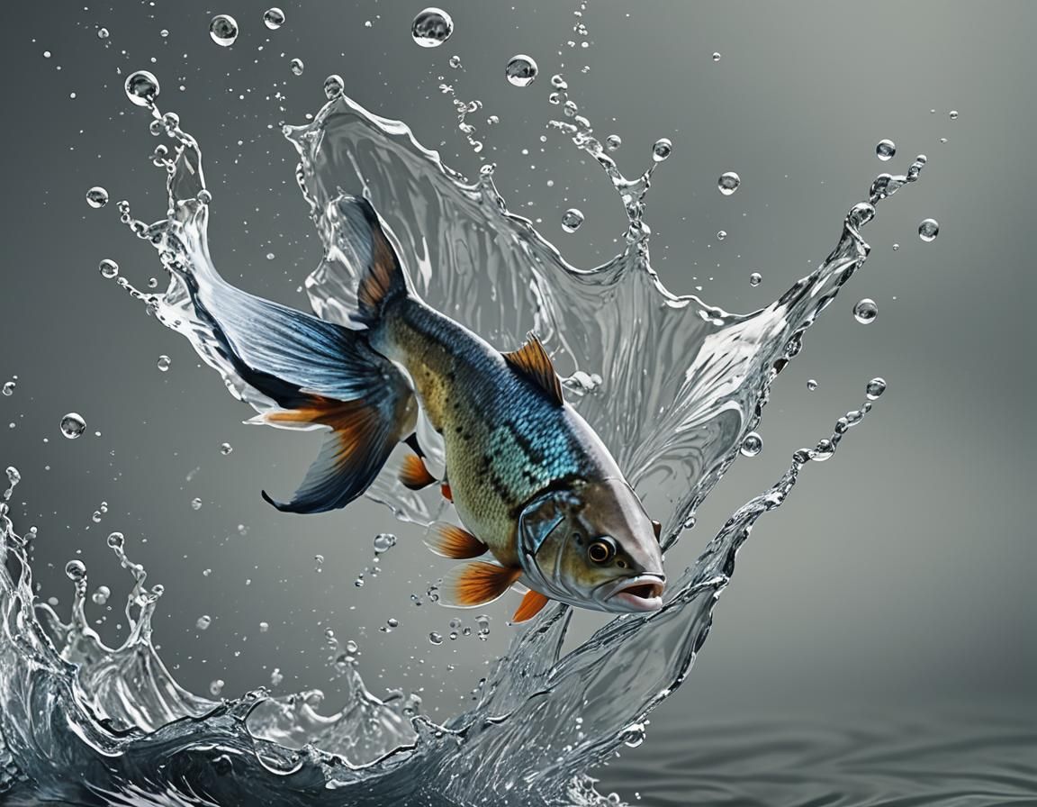 fish jumping and water sloshing out.