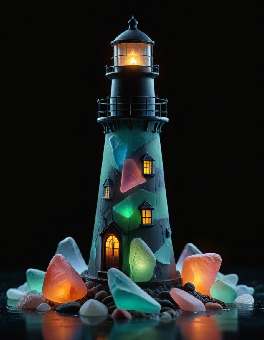 Pastel Rainbow Sea Glass Lighthouse