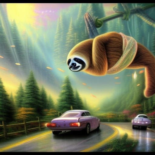 Sloth Drives Car in Ethereal Fantasy Style