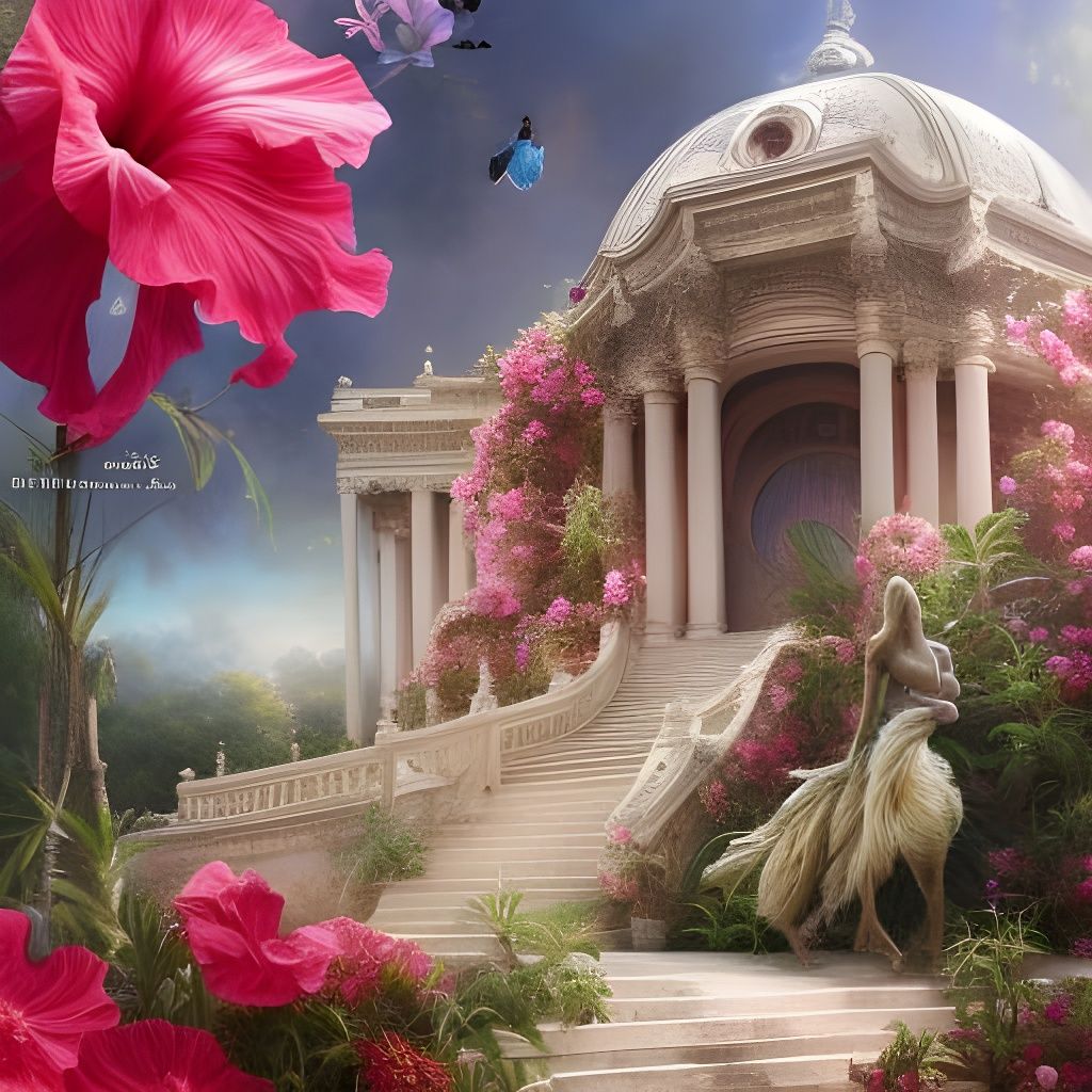 Hyperdetailed Hibiscus Palace with Floating Crystals
