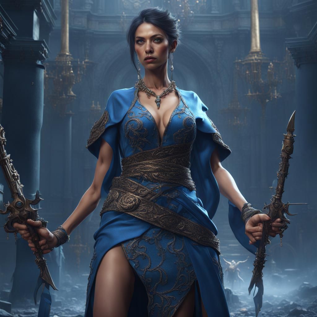 Yakuza Woman in Blue: Detailed Matte Painting