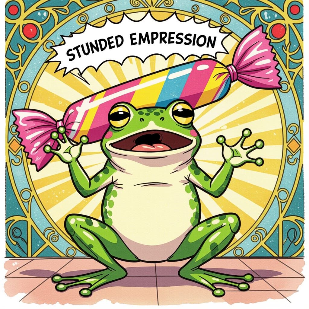 Frog's Utter Shock at Broken Candy: Colorful Comic Art