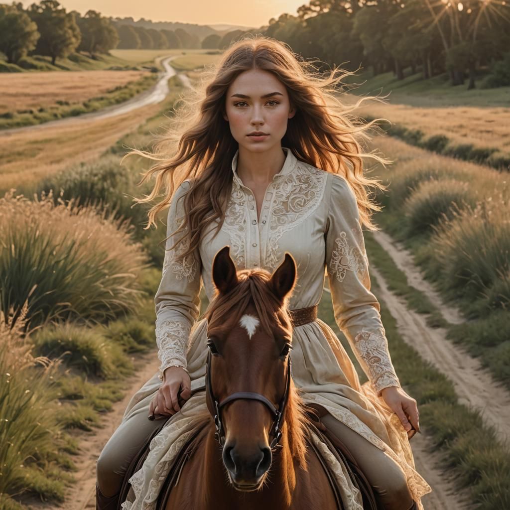 Girl on Horseback: Art Nouveau Digital Painting