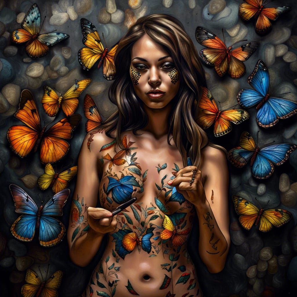 Magnificent Woman with Butterfly Body Art