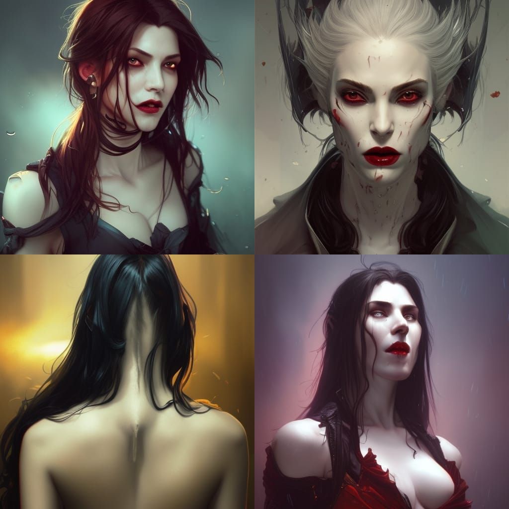 Detailed Vampire Portrait in Art Nouveau Style