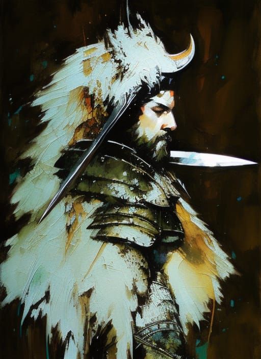 Cartoon Barbarian Portrait as Detailed Oil Painting