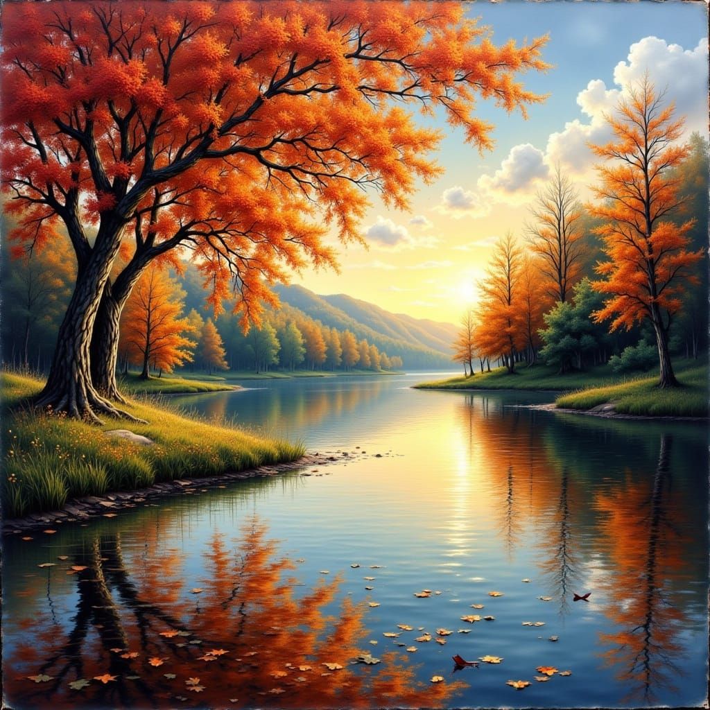 Lake Portrait of a Beautiful Woman in Mixed Media