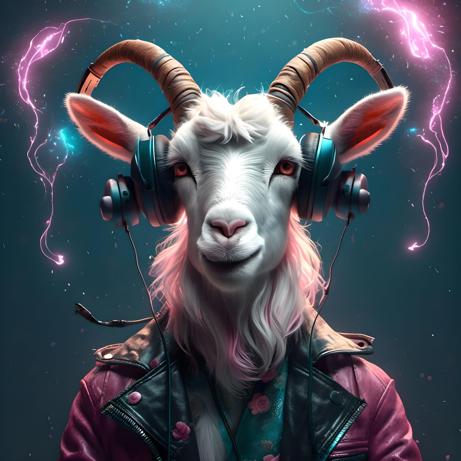 Stylish Goat Listens to Music in Dark Room