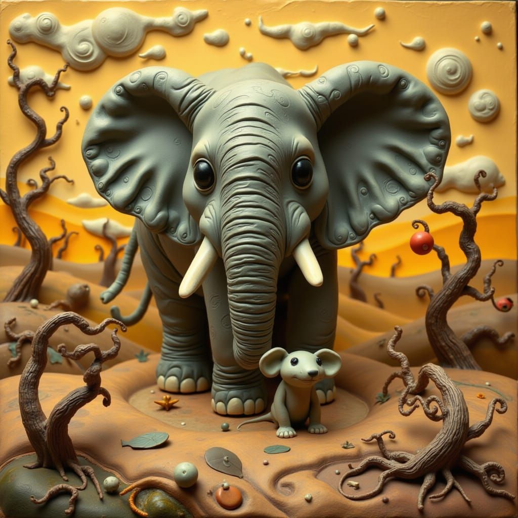Elephant and Mouse in Golden Savannah Style
