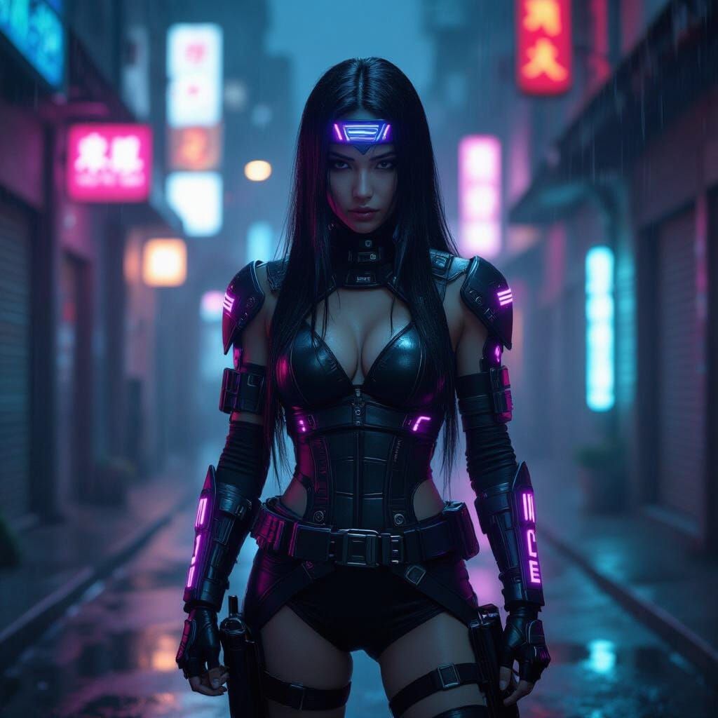Cyberpunk Ninja in Neon Alley