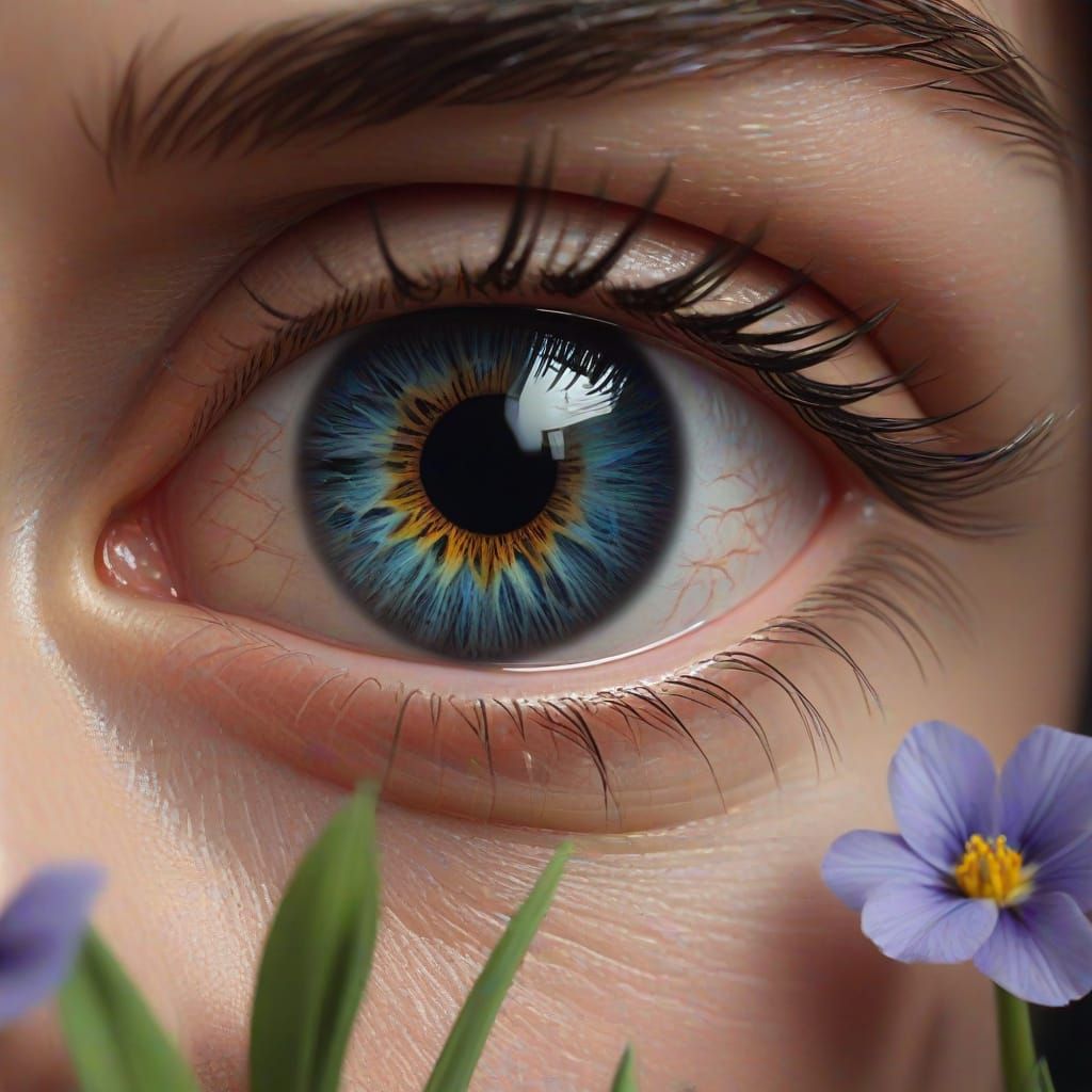 Hyperrealistic Close Up of Human Eye Reflecting Vibrant Wild...