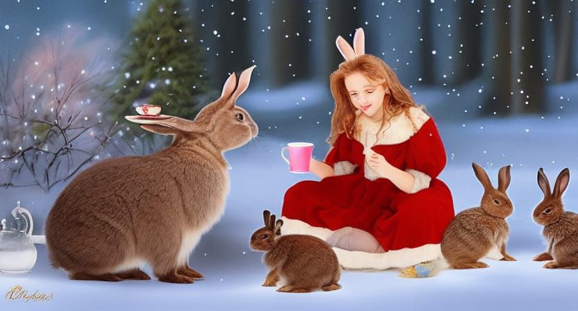 Princess Tea Party with Bunnies in Winter