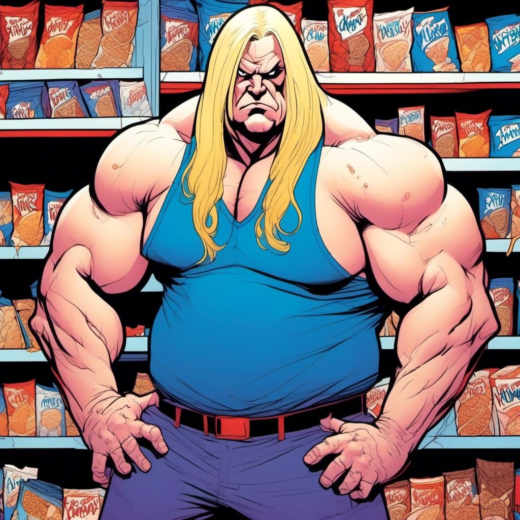 Exaggerated Comic Portrait of a Muscular Supervillain