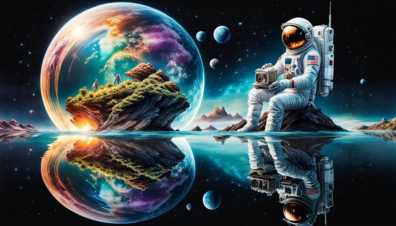 Reflected Spaceman on Alien Planet in DreamWorks Style