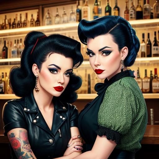 Rockabilly Lady at the Bar with Friend