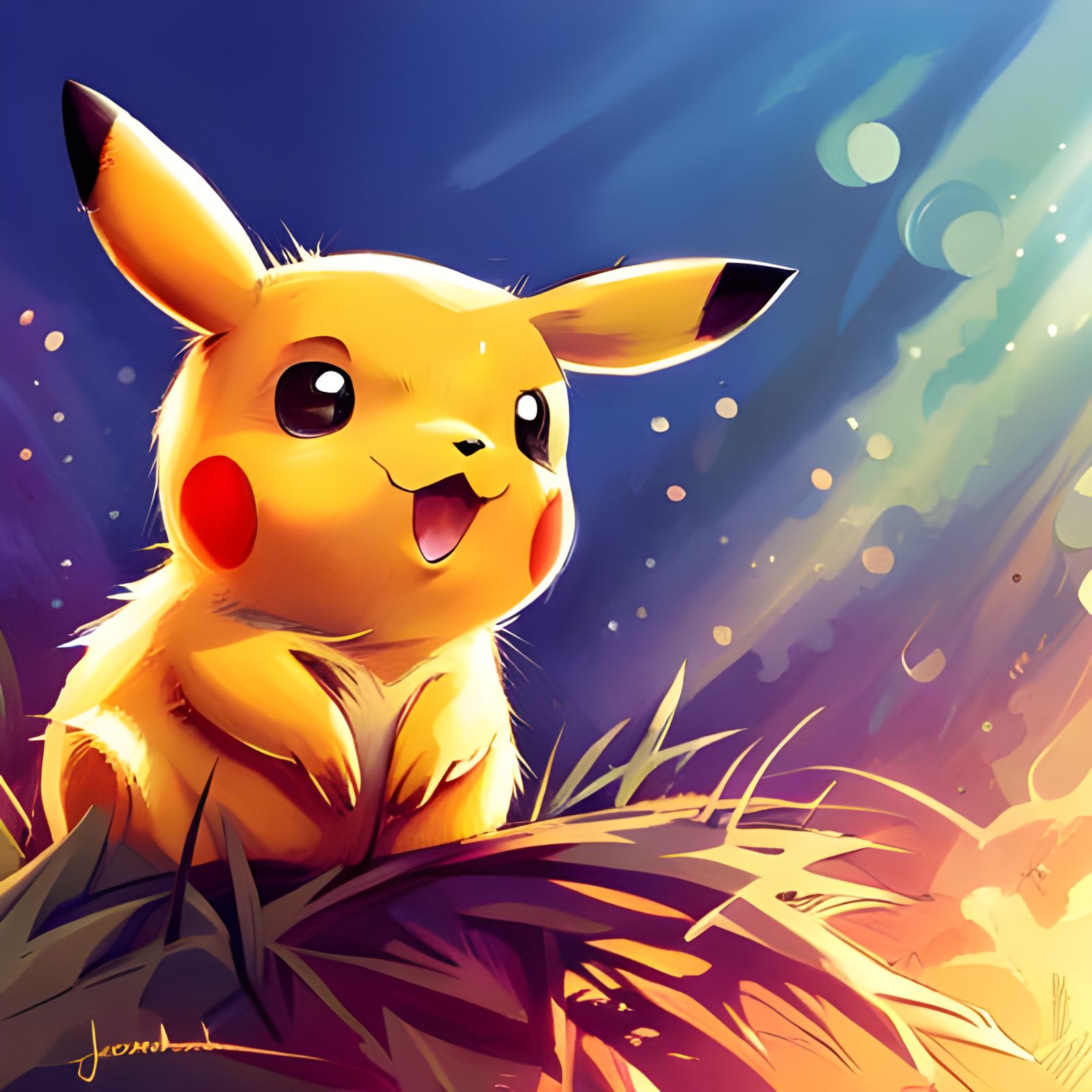 Adorable Pikachu Close-up in Detailed Concept Art