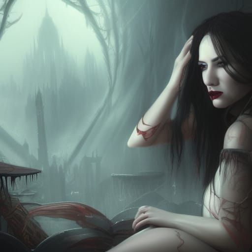 Vampire in Broken Mirror: Detailed Matte Painting