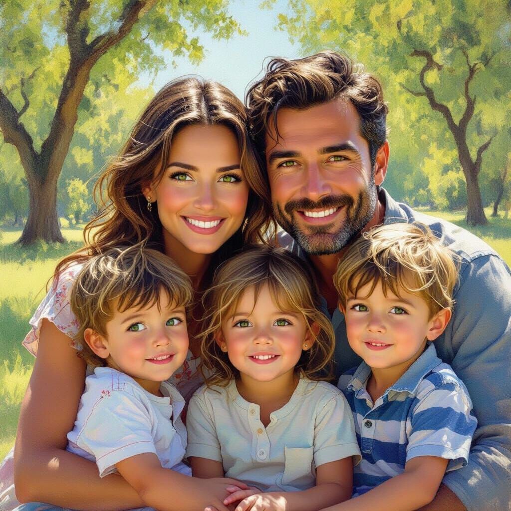 Joyful Family Portrait in a Sunlit Park