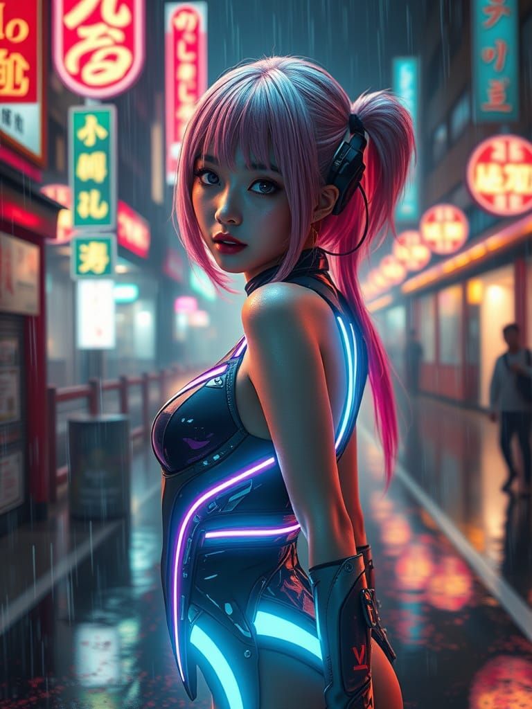 Cyberpunk Fantasy Fairy in Neon Japanese Atmosphere