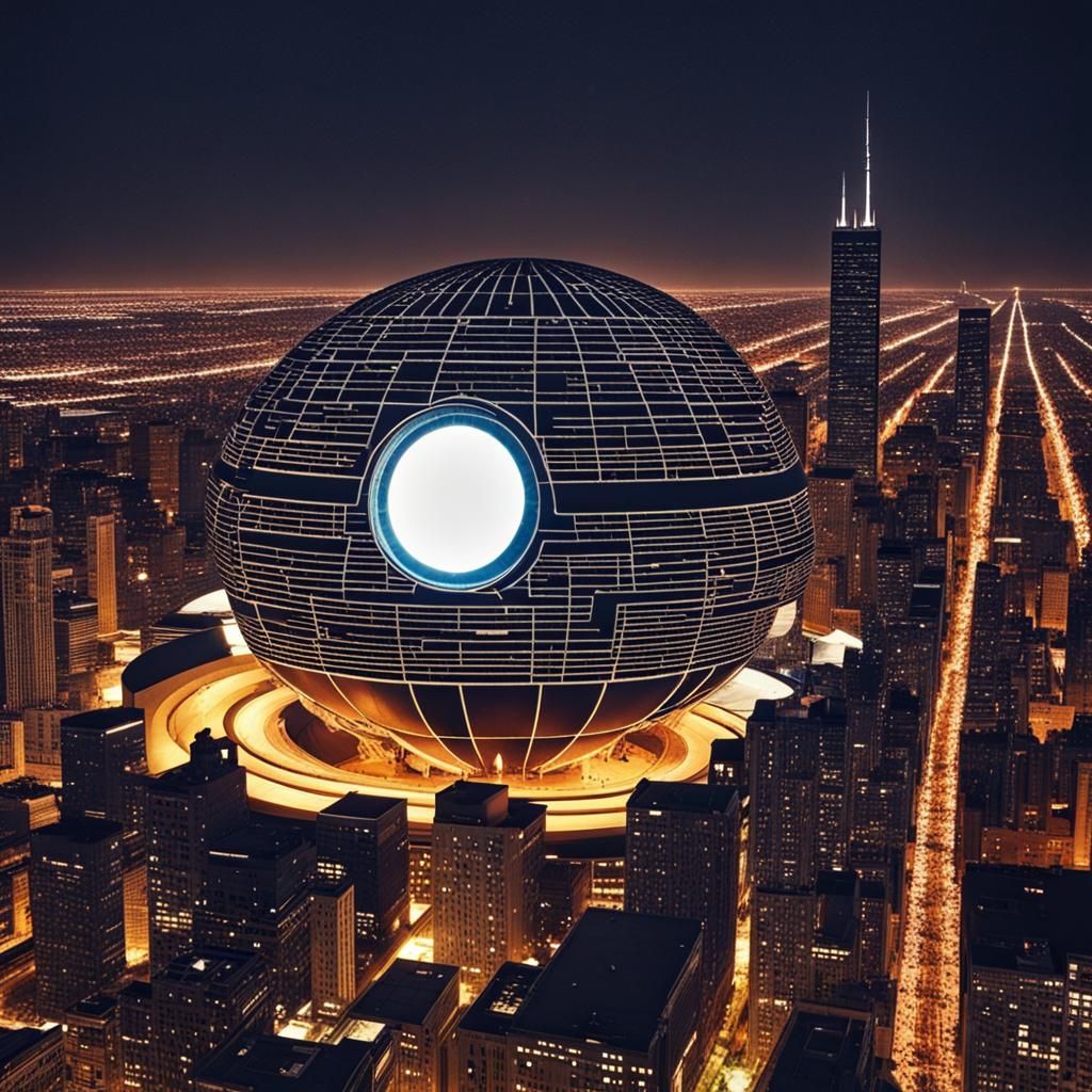 Surreal Death Star Egg over Chicago Concert