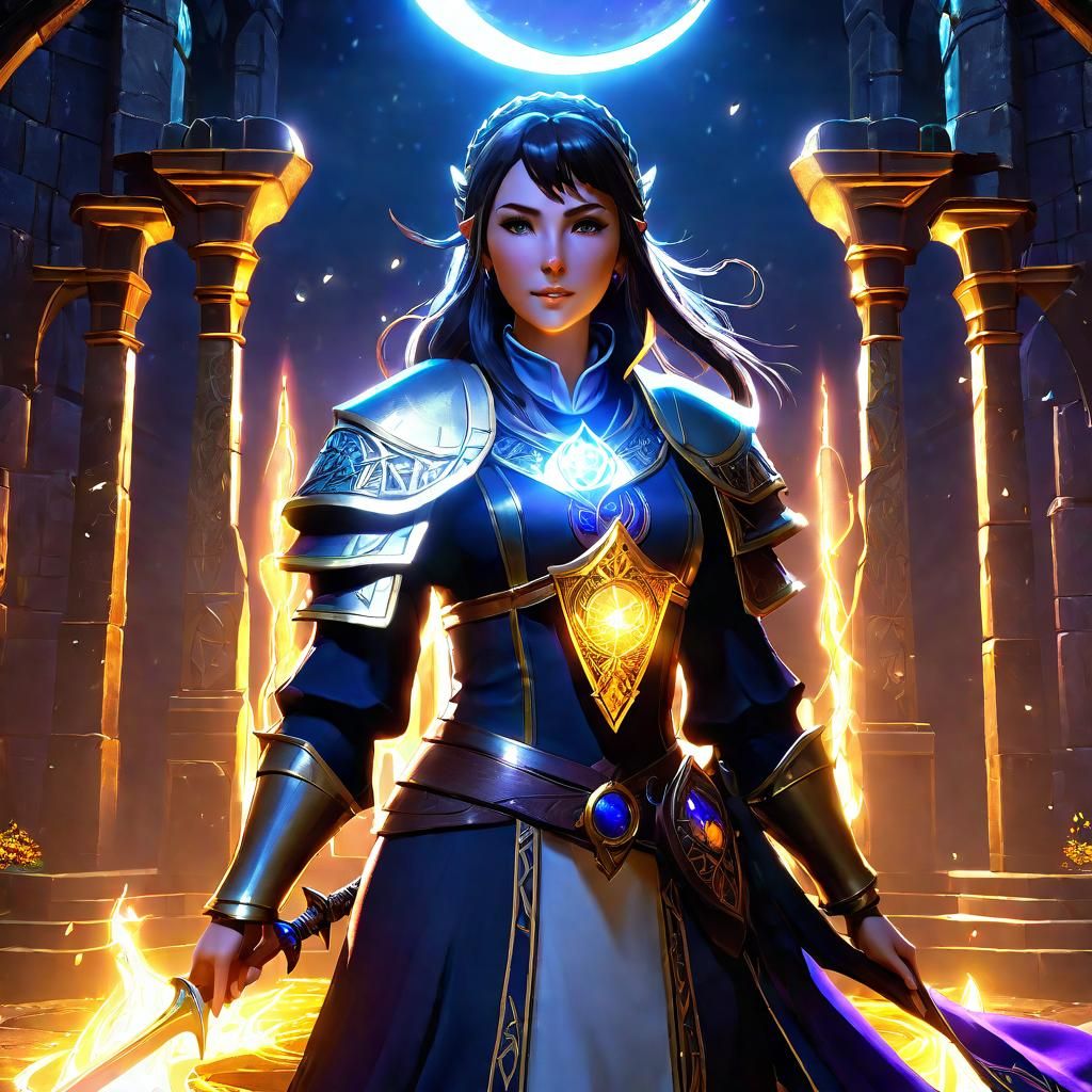 Anime Healer in a Shrine with Volumetric Lighting