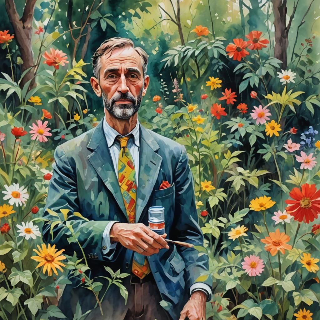 Charlie Barr Portrait in Gouache and Watercolor Style