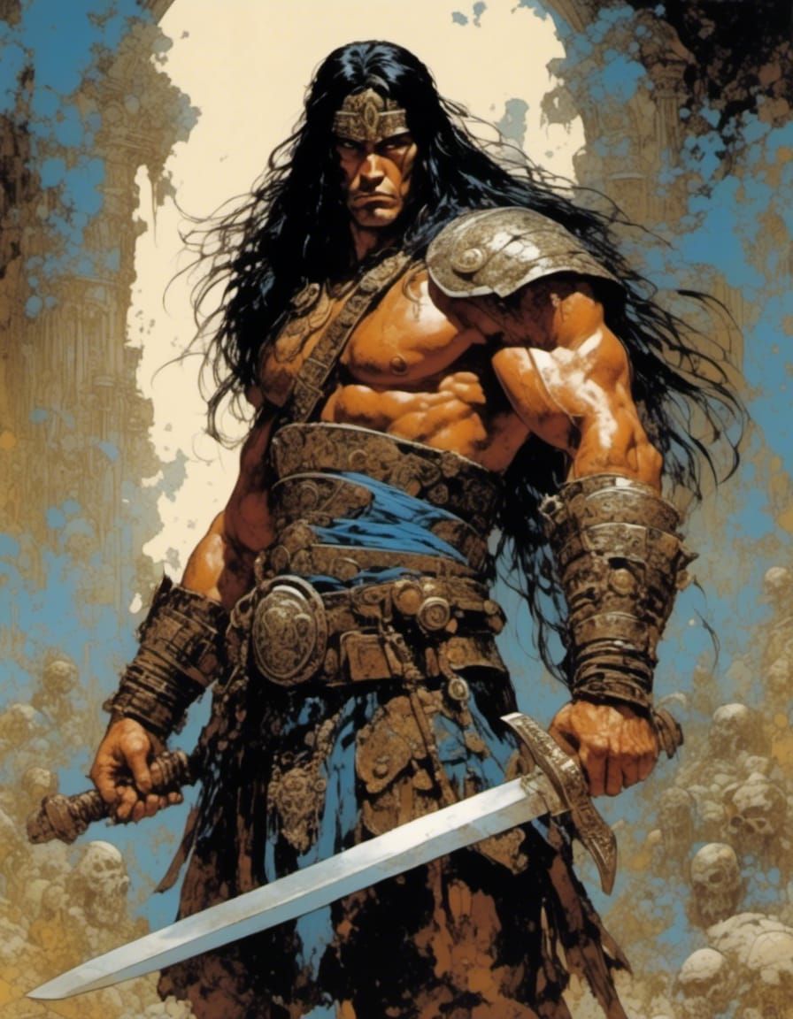 Sinister Barbarian Illustration in Coloring Book Style