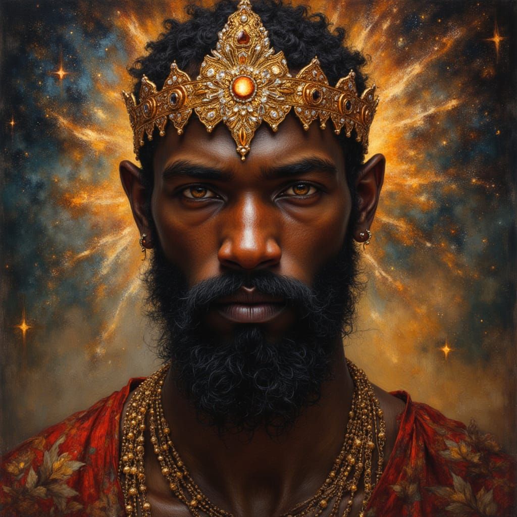 Handsome God King Portrait in Divine Oil Painting