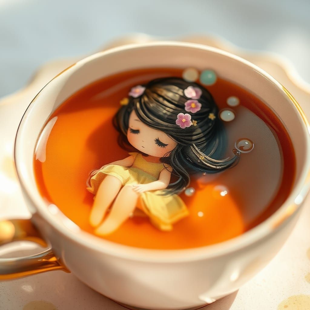 Ophelia in Teacup: A Whimsical Watercolor Fantasy